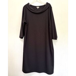 Talbots Womens Cowl Neck Dress Size 2X Stretch Comfort Knee Length Sheath Black